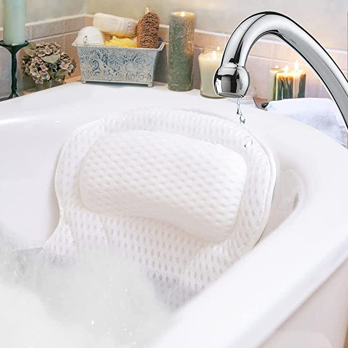 OKMN Bath Pillow Bathtub Pillow Back Neck Support Pillow, Relaxing Spa Cushion for Tub,Portable Bathtub Accessories with 4D Air Mesh Thick Soft Bath Pillow