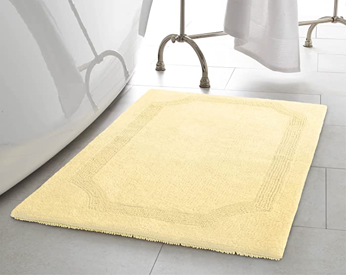 Laura Ashley Reversible Cotton 2-Piece Bath Mat Set, Yellow