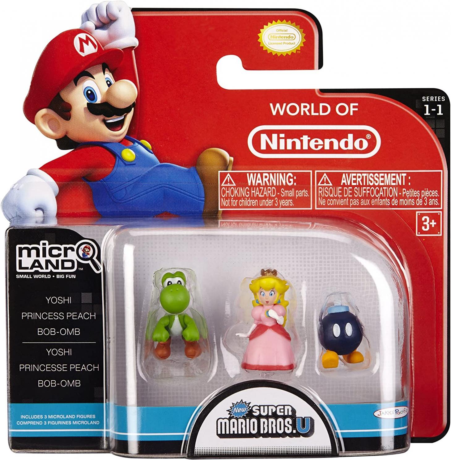 Nintendo Mario Bros Universe Micro Wave 1: Bob-Om, Princess Peach and Yoshi Action Figure, 3-Pack