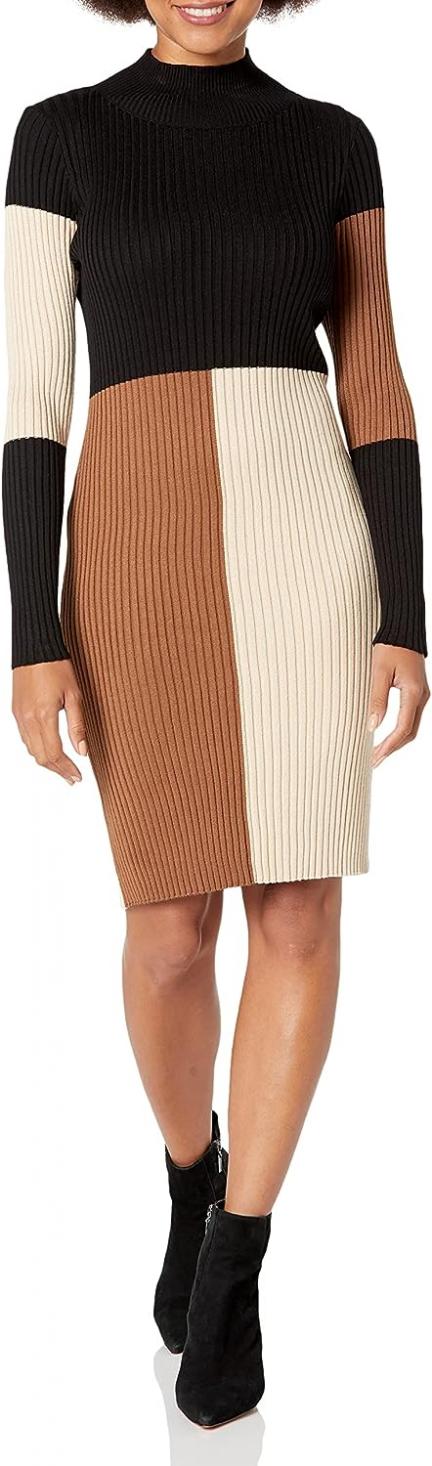 Taylor Dresses Women's Taylor Colorblock Mock Neck Sweater Dress