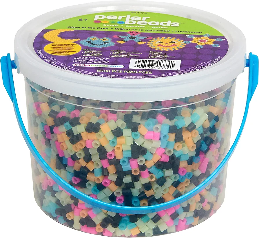 Perler Beads Glow in The Dark Multicolor Fuse Bead Bucket Kit, 5000pcs, (package may vary)