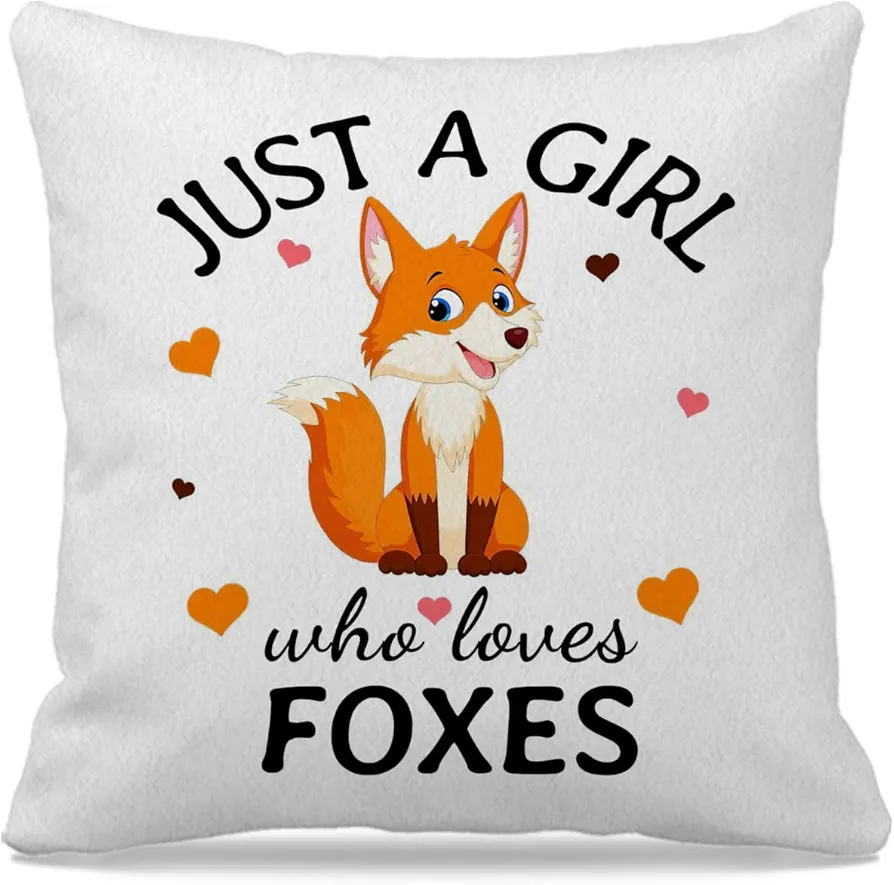 Fox Pillow Covers，Just A Girl Who Loves Foxes Throw Pillow Cover 18x18, Fox Decor for Girl Room,Fox Gifts for Girls，red Fox Decor Pillow Covers,Fox Gifts for Girl