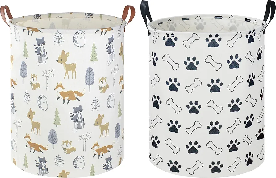 2 Pack Laundry Basket,Canvas Baby Clothes Hamper,Kids Toys Storage Basket Gift Basket with Handles,Baby Nursery,Room Decor,Bedroom,Bathroom,Playroom