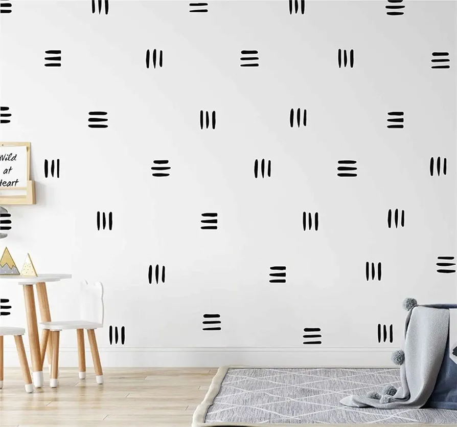 120pcs Modern Line Wall Stickers Boho Nursery Kids Living Room Scandinavian Home Décor Self-adhesive Murals Vinyo DIY Gift YT5037 (Black)