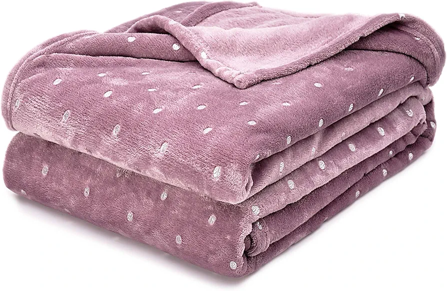 Superior Fleece Blanket, Plush, Fluffy, Soft, Decorative Blankets for Bedroom, Sofa, Fuzzy Bedding, Cute Woven Room Decor, Beautiful Cover, Comfort Essentials, Polka Dot, Throw Size, Mauve