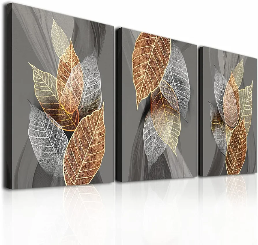 Canvas Wall Art For Living Room, Family Wall Decorations, Kitchen, Bathroom, Bedroom Modern Wall Decor Black Paintings Abstract Leaves Pictures Artwork Inspirational Home Decor 3 Pieces