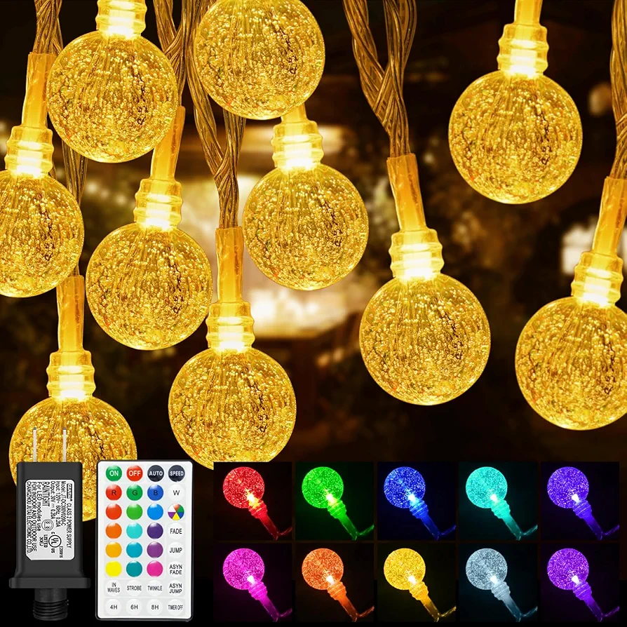 Color Changing String Lights Indoor, 33ft 60LED Connectable Plug in Crystal Globe String Lights Remote, Decorative Outdoor Lights for Girl Gift Room Wall Patio Garden Tent Camp Party Christmas Décor