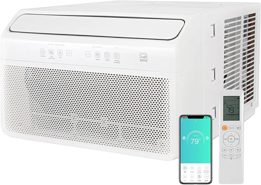 Hykolity 8,000 BTU Smart Inverter Window Air Conditioner, Energy Saving WiFi Enable Window AC Unit, Ultra Quiet with Remote Control, Cools up to 350 Sq. Ft, for Home, Office, Easy Install Kit Included