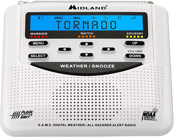 Midland - WR120B/WR120EZ - NOAA Emergency Weather Alert Radio - S.A.M.E. Localized Programming, Trilingual Display, 60+ Emergency Alerts, & Alarm Clock (WR120B - Box Packaging)