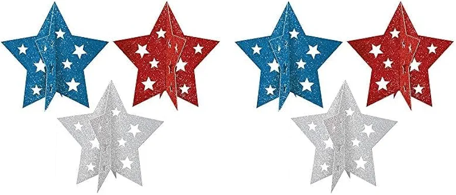 amscan Patriotic Star Mini 3-D Centerpieces, 5', 3 Pcs (Pack of 2)