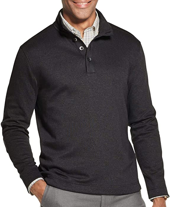 Van Heusen Men's Long Sleeve Never Tuck Jaspe Button Mock Pullover