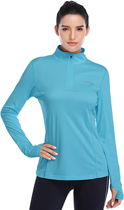 HISKYWIN Womens UPF 50+ Sun Protection Tops Long Sleeve Half-Zip Thumb Hole Outdoor Performance Workout Shirt