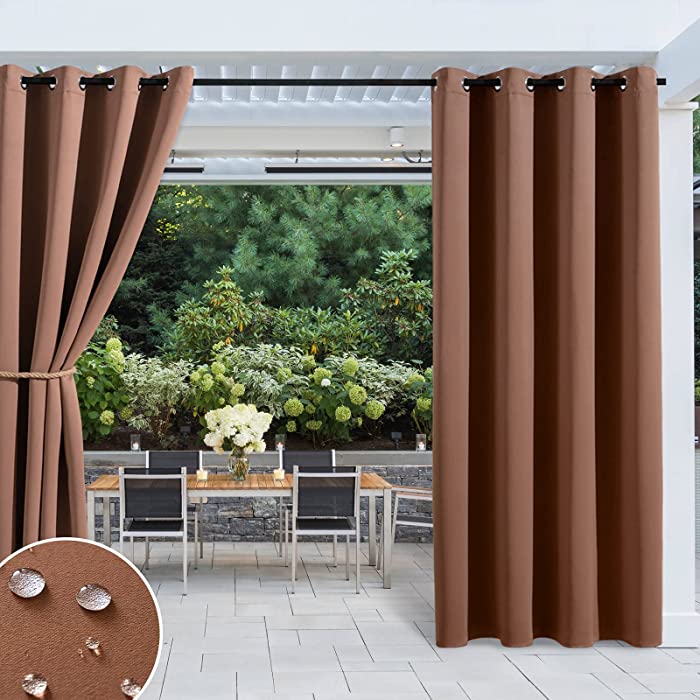 MIULEE Outdoor Curtains for Patio Waterproof, Weights Heavy Grommet Top Drapery Sunlight Block Privacy Protect for Outdoor Living 1 Panel 52 x 84 Inches Mocha