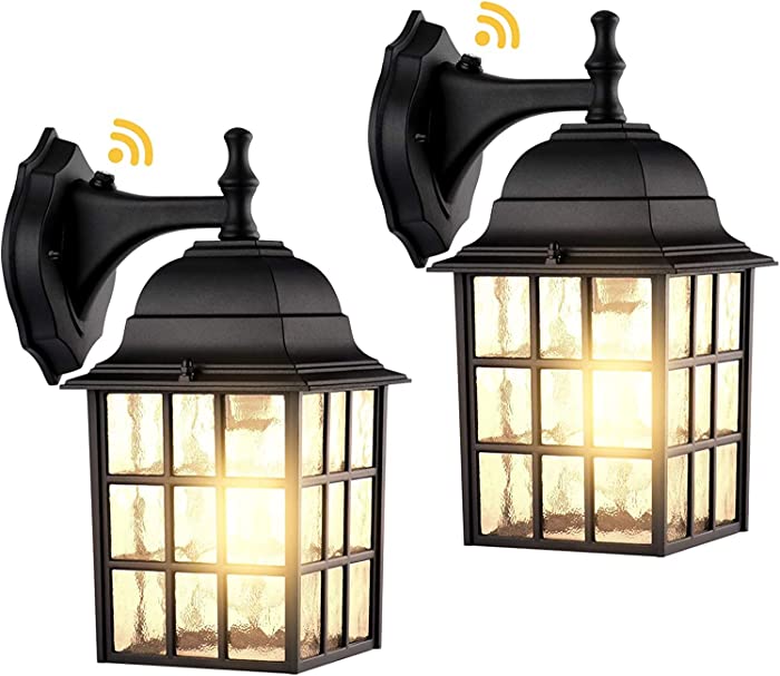 2-Pack Dusk to Dawn Outdoor Wall Lights, Sensor Exterior Light Fixtures Wall Mount, Porch Lights, Matte Black Wall Lantern Wall Lamp, Waterproof Wall Sconce, Outside Lighting for Garage, Front Door