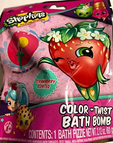 Shopkins Color-Twist Bath Bomb Hidden Color Inside Strawberry Scented (1-Bath Fizze)