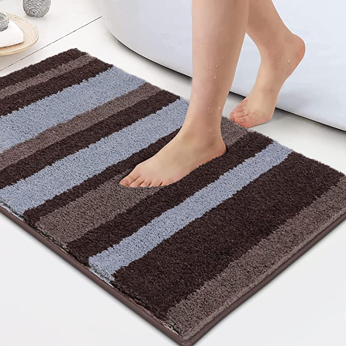 HEBE Microfiber Bath Mat Non Slip Absorbent Bathroom Rug Super Cozy Bath Rug Floor Carpet for Bathroom Machine Washable(20"x32", Mocha/Gray)