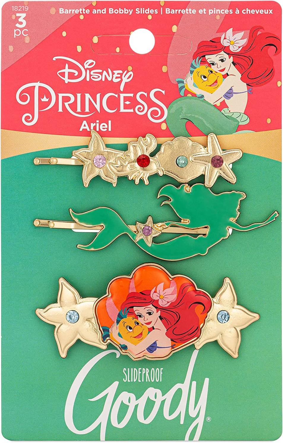 GOODY Bobby Pin and Barrette Set - Disney Princess, Ariel - Slideproof Rhinestone Bobbies - Hair Accessories for Men, Women, Boys & Girls - Style With Ease & Keep Your Hair Secured - All Hair Types