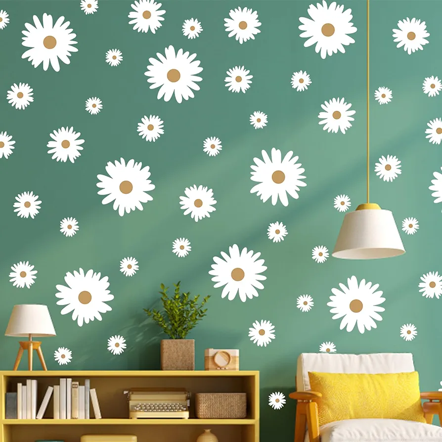 Mity rain 12Sheets Daisy Wall Decal, White Daisy Flowers Decor for Room/Car/Party Decorations, Removable Daisy Stickers Stick on Everywhere without Residue