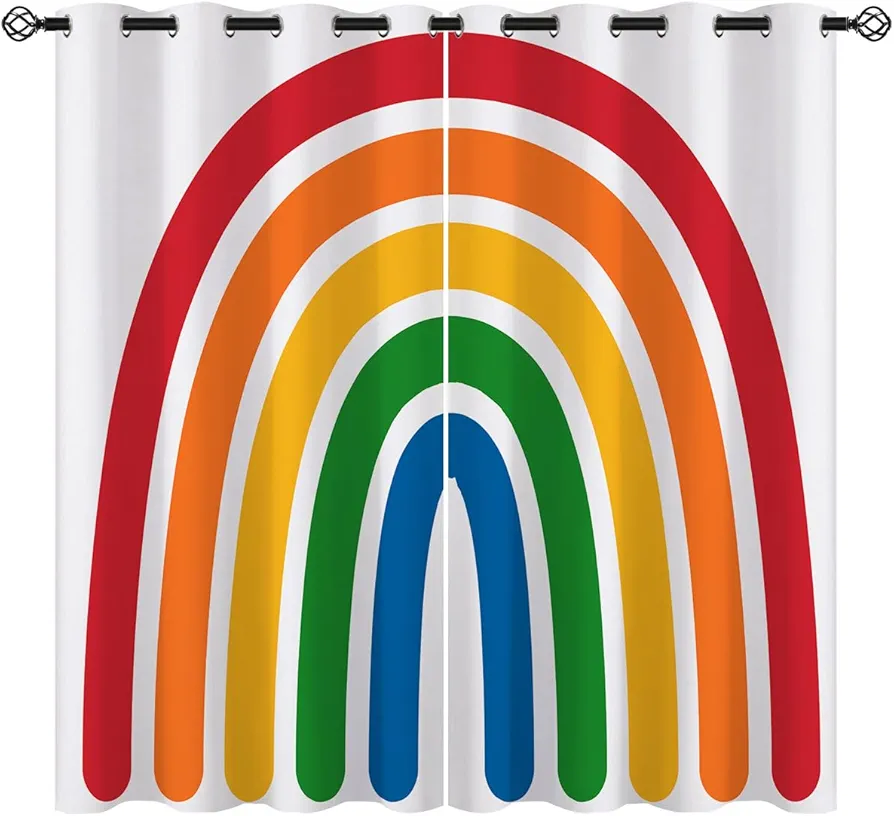 Cartoon Rainbow Blackout Curtains for Baby Girls Kids Home Decor, Colorful Cute Simple Grommet Thermal Insulated Drapes Darkening Window Curtain for Bedroom Living Room, 84 x 84 Inch