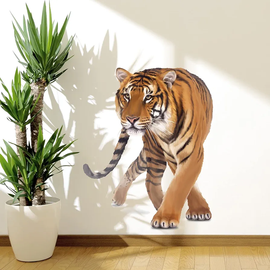 wondever Walking Tiger Wall Stickers Jungle Animals Tiger Peel and Stick Wall Art Decals for Living Room Bedroom Kids Room Playroom