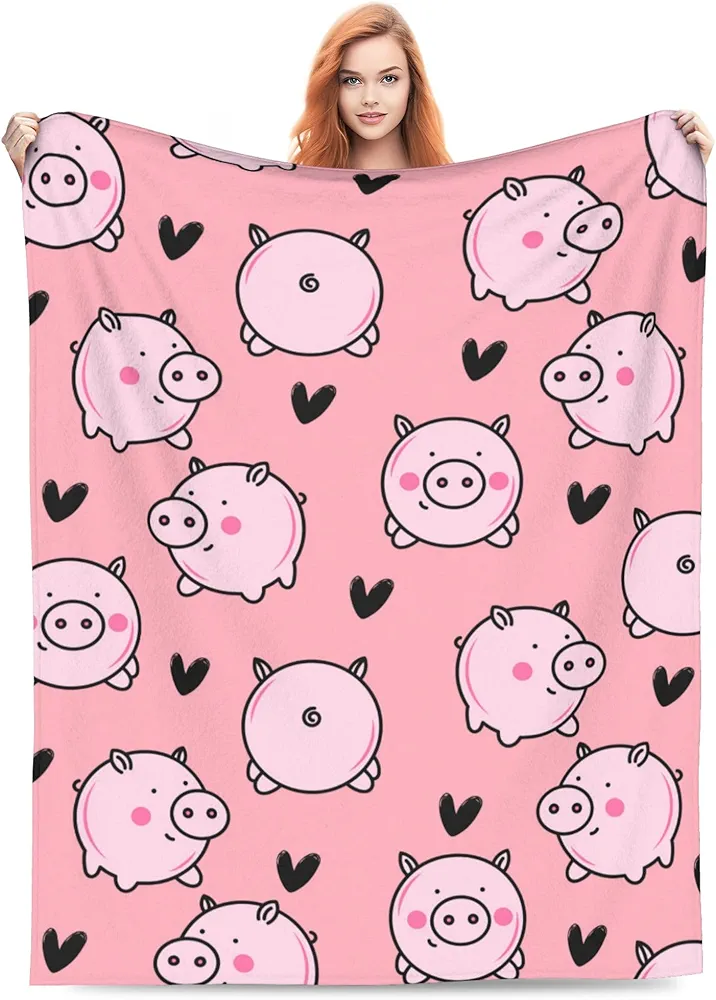 Pig Blanket Gifts for Kids Adults I Love Pigs Soft Warm Lightweight Cozy Pink Kawaii Cartoon Animal Throw Blankets for Bed Living Room Sofa Couch Birthday Decor 50x60in