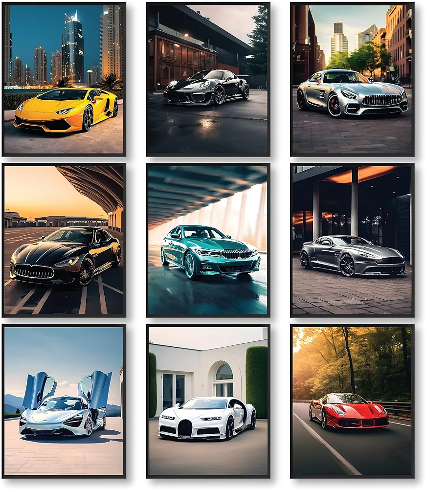 97 DECOR Super Car Posters for Boys Room - Modern Car Wall Art Prints, Sport Car Poster for Men, Racing Car Room Decor for Teen Boys Bedroom, Cool Supercars Artwork Pictures Decoration (8x10 UNFRAMED)