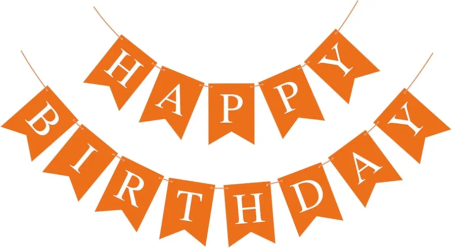 Orange Happy Birthday Banner Birthday Sign for Backdrop Happy Birthday Decorations for Kids Women Orange Birthday Tea Party Room Decor Bunting Banner Garland Birthday Party Supplies