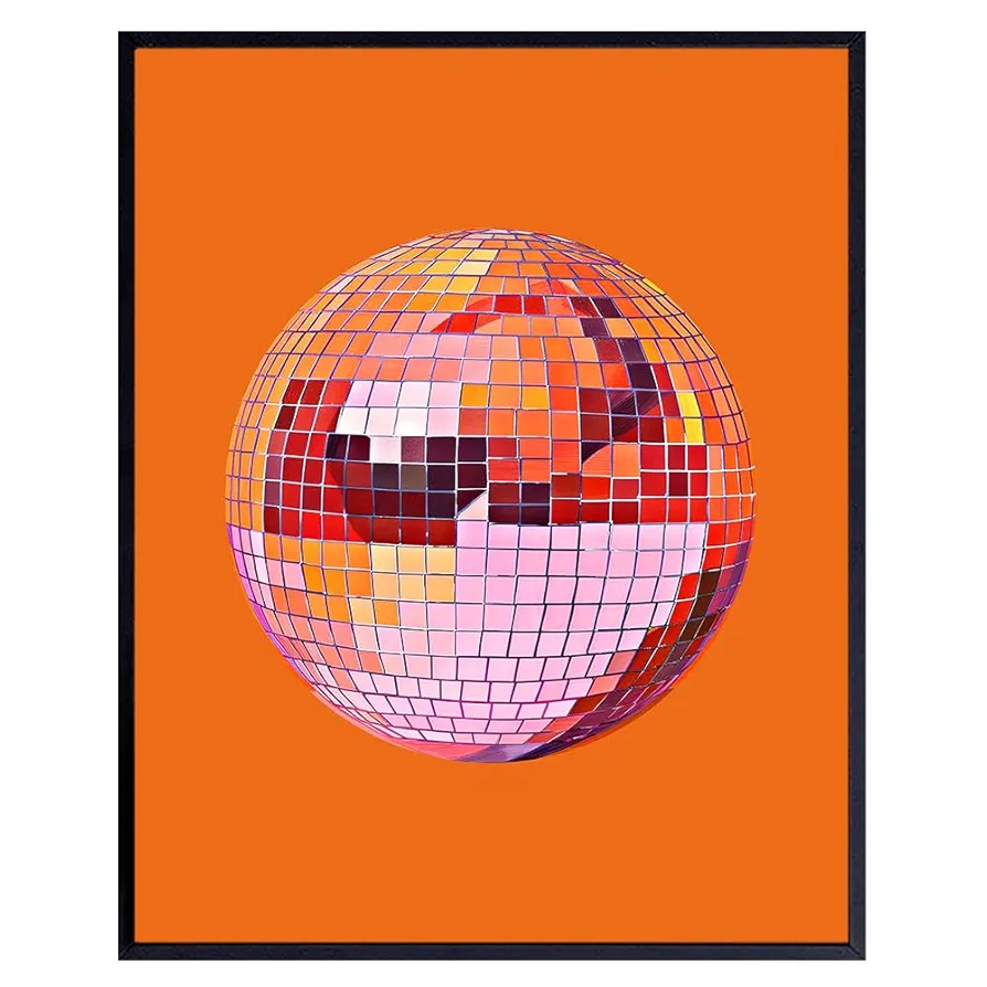 Vintage Retro Disco Ball Decor - Orange Bedroom Decor for Teen Girls, Cute Preppy Room Decor for Women - 70s 80s Trendy Wall Decor - Funky Wall Art - Chic Home Decor- Eclectic Decor - Aesthetic Decor