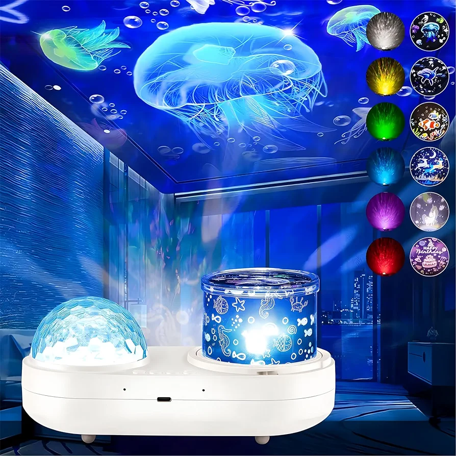 Ocean Jellyfish Lamp Projector for Kids,Star Galaxy Night Light with 360° Rotation 6 Colors & 7 Sets of Films, Kids Room Birthday Christmas Gifts for Boys Girls 4 5 6 7 8 9 10 Year Old