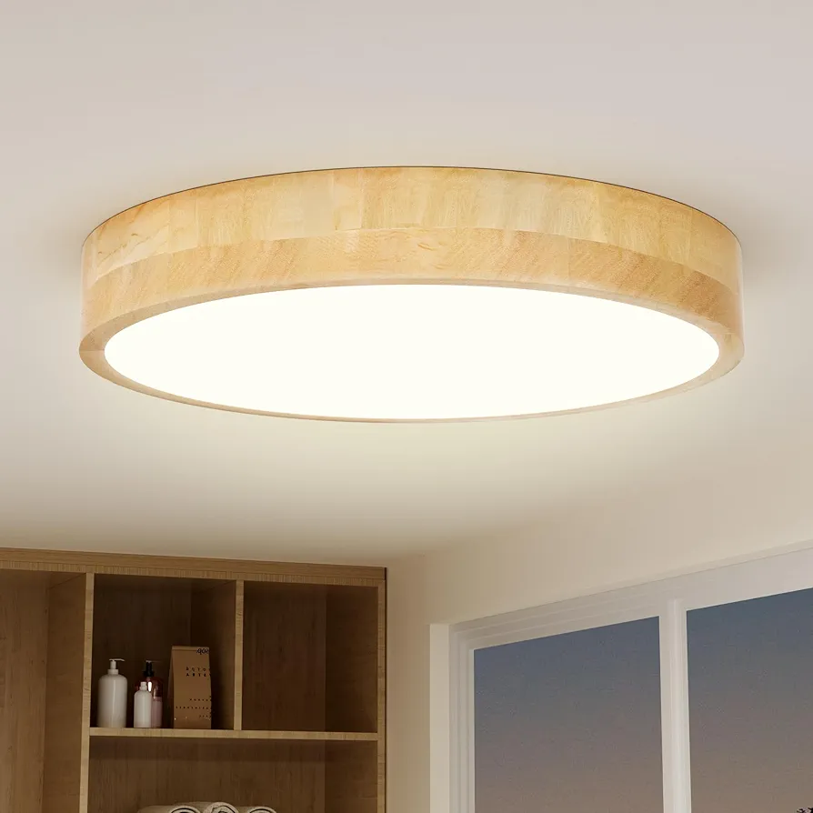 Light Fixtures Ceiling Mount: 12 Inch Natural Wood Flush Mount Ceiling Light 24W Bedroom Lights for Round Led Ceiling Lights for Laundry Room Hallway Closet Natural White 4500K, Not Dimmable