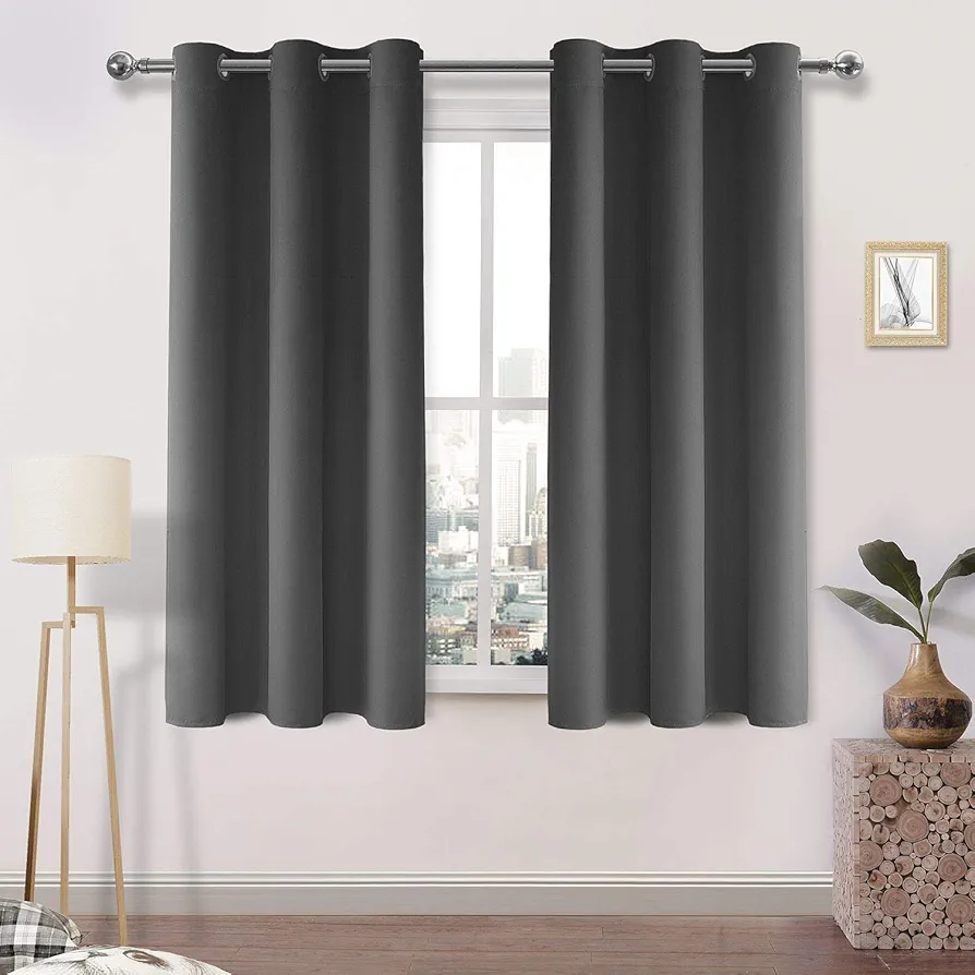 DWCN Blackout Curtains Room Darkening Thermal Insulated Grommet Window Curtain for Bedroom Living Room W42 x L54 Inch Length, Dark Grey Thick Curtain, Set of 2