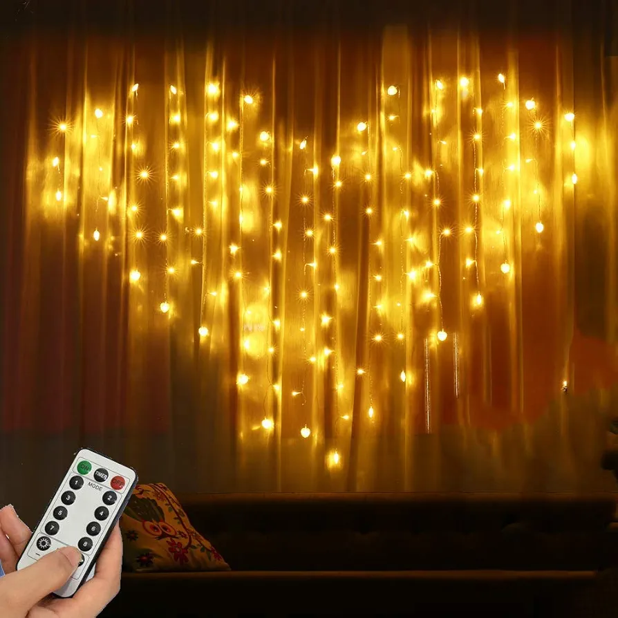 Heart Shape Curtain Lights,WONFAST USB Powered 34Hearts 128LED Window Curtain Fairy String Lights with Remote Control Twinkle Lights for Christmas Wedding Party Valentine Room Decoration (Warm White)