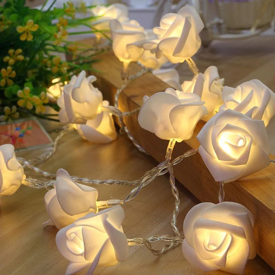 Valentine's White Rose String Lights,Battery Operated String LED Light,Battery Operated Rose FlowersFairy Light for Room,Valentine's Day,Wedding,Party Decoration,Warm Lights Indoor Roses Light