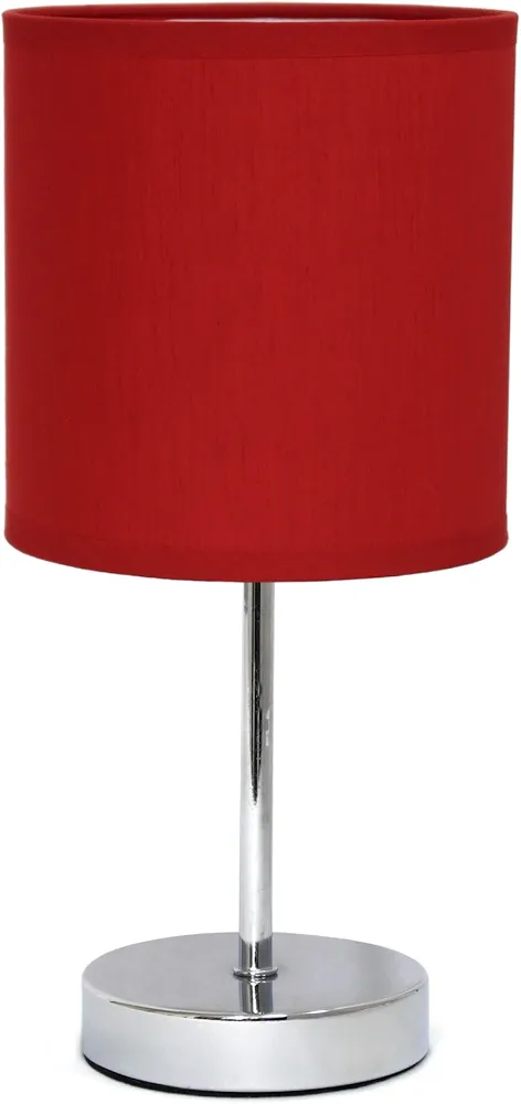 Simple Designs LT2007-RED Chrome Mini Basic Table Lamp with Fabric Shade, Red