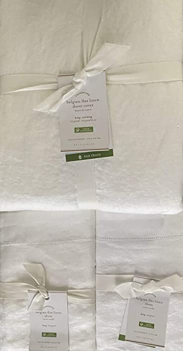 Pottery Barn Belgian Linen Flax Duvet Cover King/California King & Two King Shams~*White*~