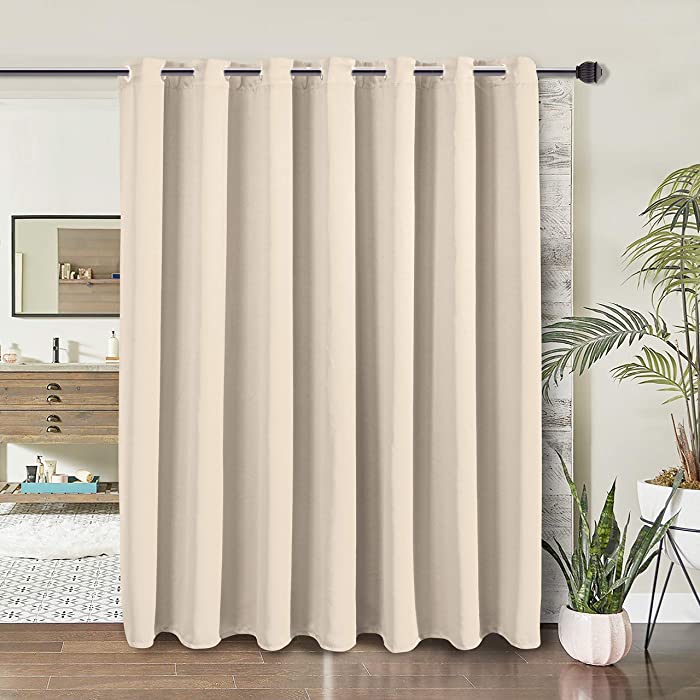 WONTEX Room Divider Curtain - Privacy Blackout Curtains for Bedroom Partition, Living Room and Shared Office, Thermal Insulated Grommet Curtain Panel for Sliding Door, 8.3ft Wide x 8ft Long, Beige