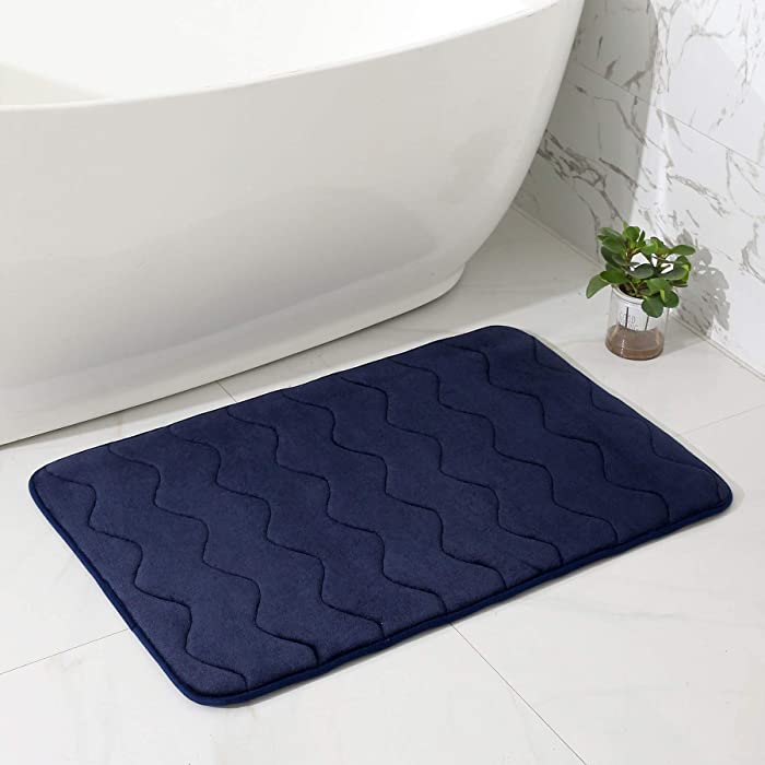 EFORPAD Memory Foam Bath Mat, 17 x 24 Inch, Non Slip Bathroom Rugs, Super Soft Absorbent Carpet Pad for Kitchen Bathroom Toilet Floors(Navy)