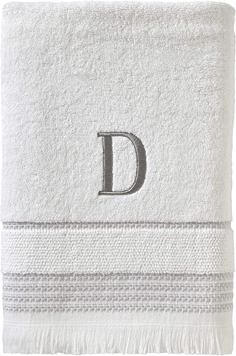 SKL Home Casual Monogram Bath Towel, D, 28x54, White