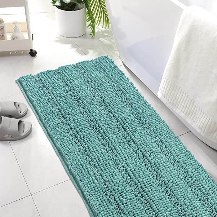 Thick Extra Long Bath Mat Teal Bath Mats for Bathroom Non Slip Washable Bathroom Rugs ​Runner Absorbent Quick Dry Runner Garpet Green 47 x 17 Inch