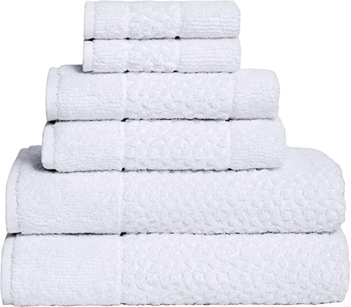 Classic Turkish Towels - 6 Piece Luxury Bath Towels Set for Bathroom - 100% Cotton, Soft Textured and Super Absorbent Bath, Hand and Washcloths Towels (2 Each) , White