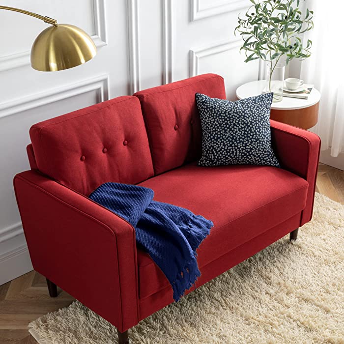 ZINUS Mikhail Loveseat Sofa / Ruby Red Sofa / Button Tufted Cushions / Easy, Tool-Free Assembly