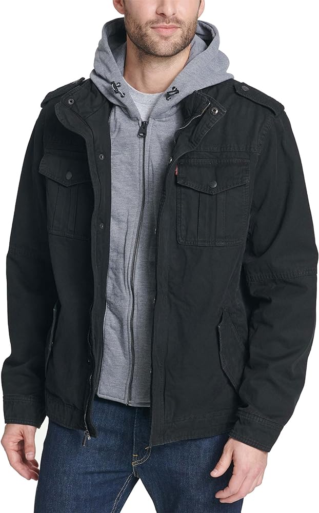 Levi's Men's Washed Cotton Hooded Military Jacket (Regular & Big & Tall Sizes)