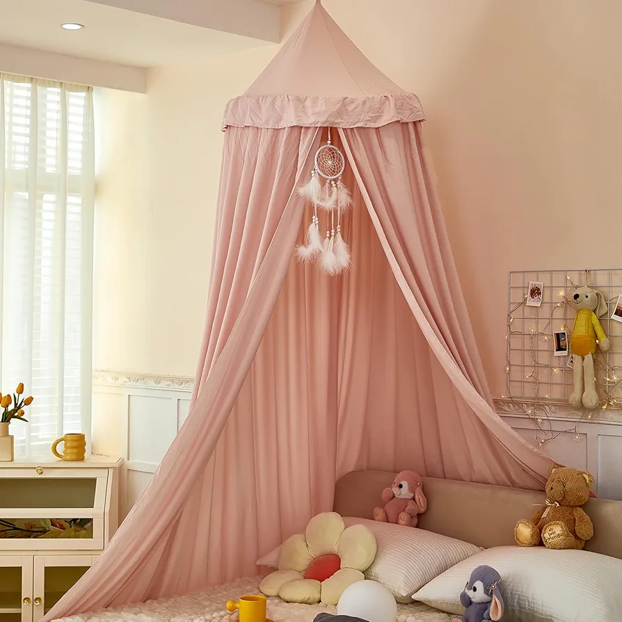 dix-rainbow Princess Decor Canopy for Kids Bed, Soft and Durable Bed Canopy for Girls Room Tent Canopy Dreamy Mosquito Net Bedding, Children Reading Nook Canopies Indoor (Pink)