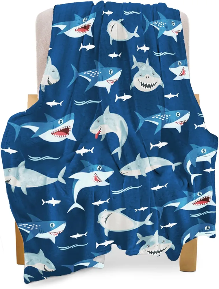 BOOPBEEP Shark Throw Blankets for Kids,Shark Gifts for Room Decor Soft Warm Lightweight Bluey Toddle Blankets Shark Pattern Sea Ocean Animals Blanket for Boys Girls