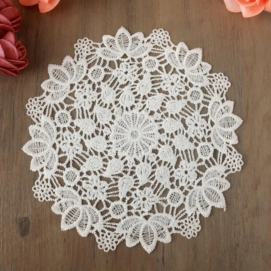 6PCS White Vintage Crochet Doilies 6 Inches Round Cotton Handmade Lace Placemats Doilies for Tables Kitchen Dining Room Party Wedding Birthday Dressers Decoration