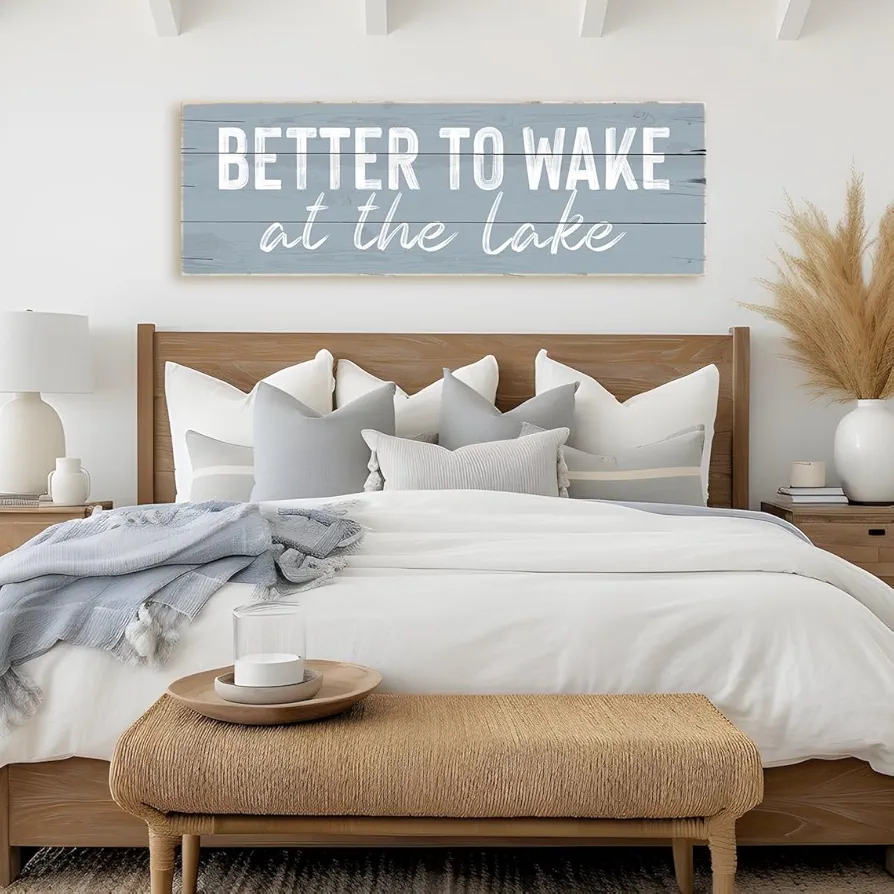 NATVVA Better to Wake at the Lake Sign Canvas Art Wall Art Prints Bible Verse Painting Picture Artwork Christian Home Decoration for Living Room No Frame