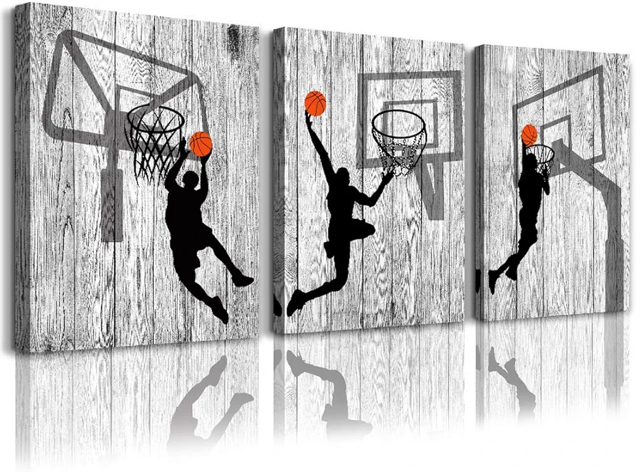 Black and white Canvas Wall Art for living room bathroom and bedroom kitchen wall decor artwork Canvas Prints play basketball sport painting 12" x 16"3 Piece Modern framed office Home decorations