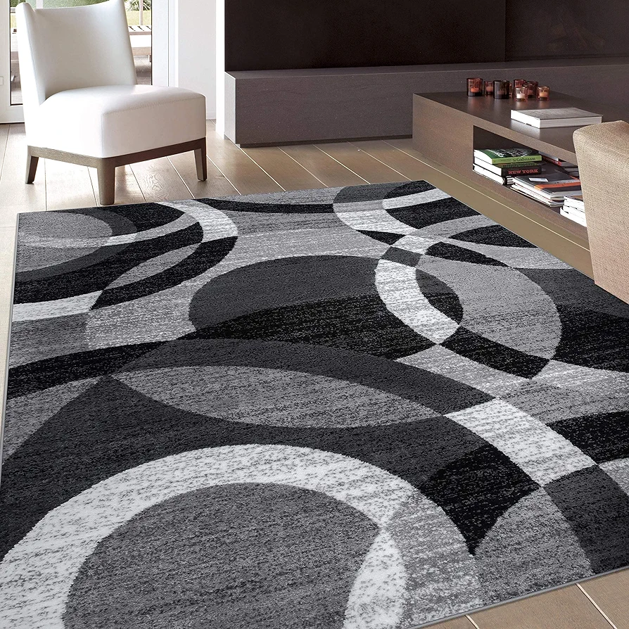 Rugshop Contemporary Abstract Circles Perfect for high traffic areas of your Living Room,Bedroom,Home office,Kitchen Area Rug 3'3" x 5' Gray