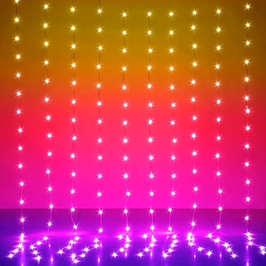 LED Curtain Lights, 10ft x 10ft 300 LED RGB Color Changing String Fairy Lights Curtain with Smart APP Control, Music & Voice Sync for Bedroom Backdrop Indoor Outdoor Christmas Decorations