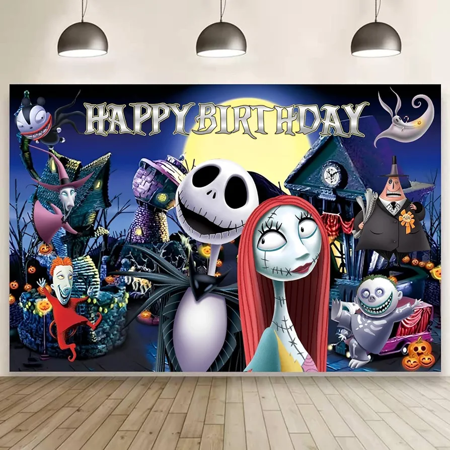 Nightmare Before Christmas Birthday Party Supplies Backdrop, Jack Skellington Banner Party Decorations Living Room Tapestry for Bedroom Jack Photography Background (TA-Shengdanye A 2403)